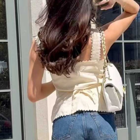 BEST Reformation Viola Linen Top Sugar Cream Light Beige Spring French Causal - Picture 4 of 15